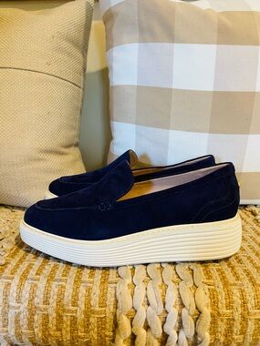 Women’s Cole Haan OG Platform Venetian Suede Loafer Midnight Navy Size 7.5 B